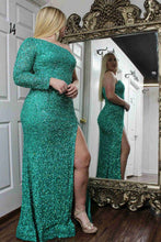 Sparkly Blue Sequind Long Sleeve Prom Dress SYP101