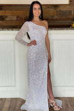 Sparkly Blue Sequind Long Sleeve Prom Dress SYP101