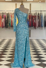 Sparkly Blue Sequind Long Sleeve Prom Dress SYP101