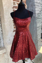 Sparkly Burgundy Homecoming Dresses Backless A-line Mini Party Dress PD383