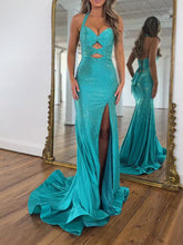 Sparkly Mermaid Keyhole Long Beaded Prom Dress with Slit
