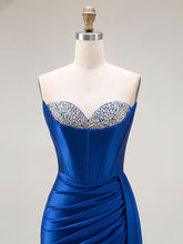 Sparkly Mermaid Strapless Corset Ruched Long Prom Dress