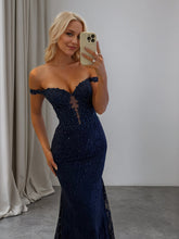 Sparkly Off the Shoulder Mermaid Corset Long Prom Dress