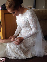 Sparkly Romantic Lace Mermaid Bateau Long Sleeves Wedding Dresses, MW544