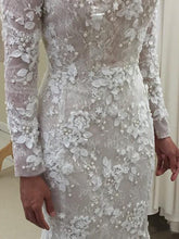 Sparkly Romantic Lace Mermaid Bateau Long Sleeves Wedding Dresses, MW544