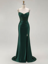 Sparkly Satin Mermaid Long Corset Prom Dress with Beading