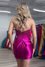 Sparkly Strapless Beaded Appliques Fuchsia Homecoming Dress PD548