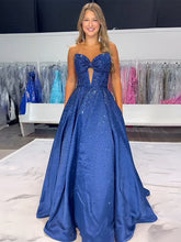 Sparkly Beaded Strapless Sweetheart Long Corset Prom Dress with Bow
