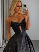 Sparkly Beaded Strapless Sweetheart Long Corset Prom Dress with Bow