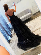 Sparkly Lace Embroidery Tiered Long Prom Dress with Slit