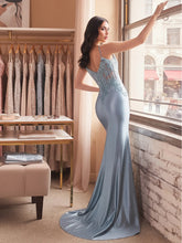 Sparkly Corset Long Prom Dress with Asymmetrical Appliqués