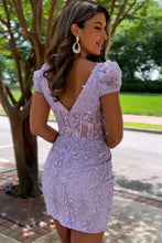 Square Neck Short Lilac Homecoming Dress With Appliques PD549