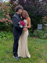 Strapless Beaded Corset Bodice Long Prom Dress with Slit