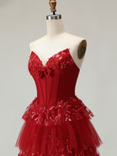 Corset Bodice Tiered Long Prom Dress with 3D Floral Appliqués