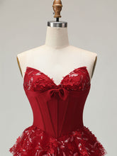 Corset Bodice Tiered Long Prom Dress with 3D Floral Appliqués