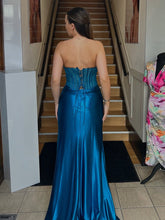 Strapless Corset Satin Long Prom Dress with High Slit