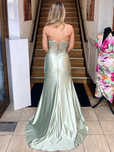 Strapless Corset Satin Long Prom Dress with High Slit