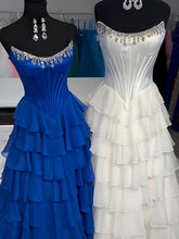 Strapless Crystal NecklineTiered Ruffle Satin Corset Prom Dress