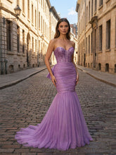 Strapless Mermaid Sequin Corset Ruched Long Prom Dress