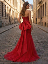 Red Strapless Mermaid Sequin Corset Ruched Long Prom Dress