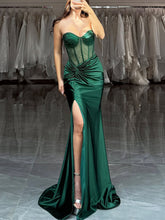 Strapless Mermaid Sheer Bodice Boned Long Prom Dress
