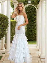 Strapless Scalloped Beaded Bodice Tiered Ruffle Prom Dress
