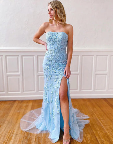 Mermaid Slit In Prom Dress With Appliques SYP157