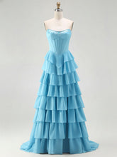 Strapless Tiered Ruffle Corset Prom Dress with Beaded Fringe