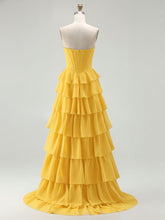 Strapless Tiered Ruffle Corset Prom Dress with Beaded Fringe