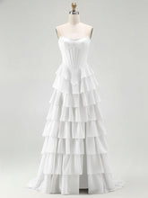 Strapless Tiered Ruffle Corset Prom Dress with Beaded Fringe