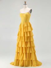 Strapless Tiered Ruffle Corset Prom Dress with Beaded Fringe