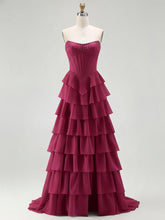 Strapless Tiered Ruffle Corset Prom Dress with Beaded Fringe