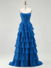 Strapless Tiered Ruffle Corset Prom Dress with Beaded Fringe