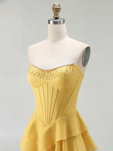 Strapless Tiered Ruffle Corset Prom Dress with Beaded Fringe