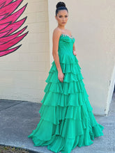 Strapless Crystal NecklineTiered Ruffle Satin Corset Prom Dress
