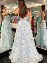 Straps Floral Sequined Multi-Tiered Long Prom Dress with Slit