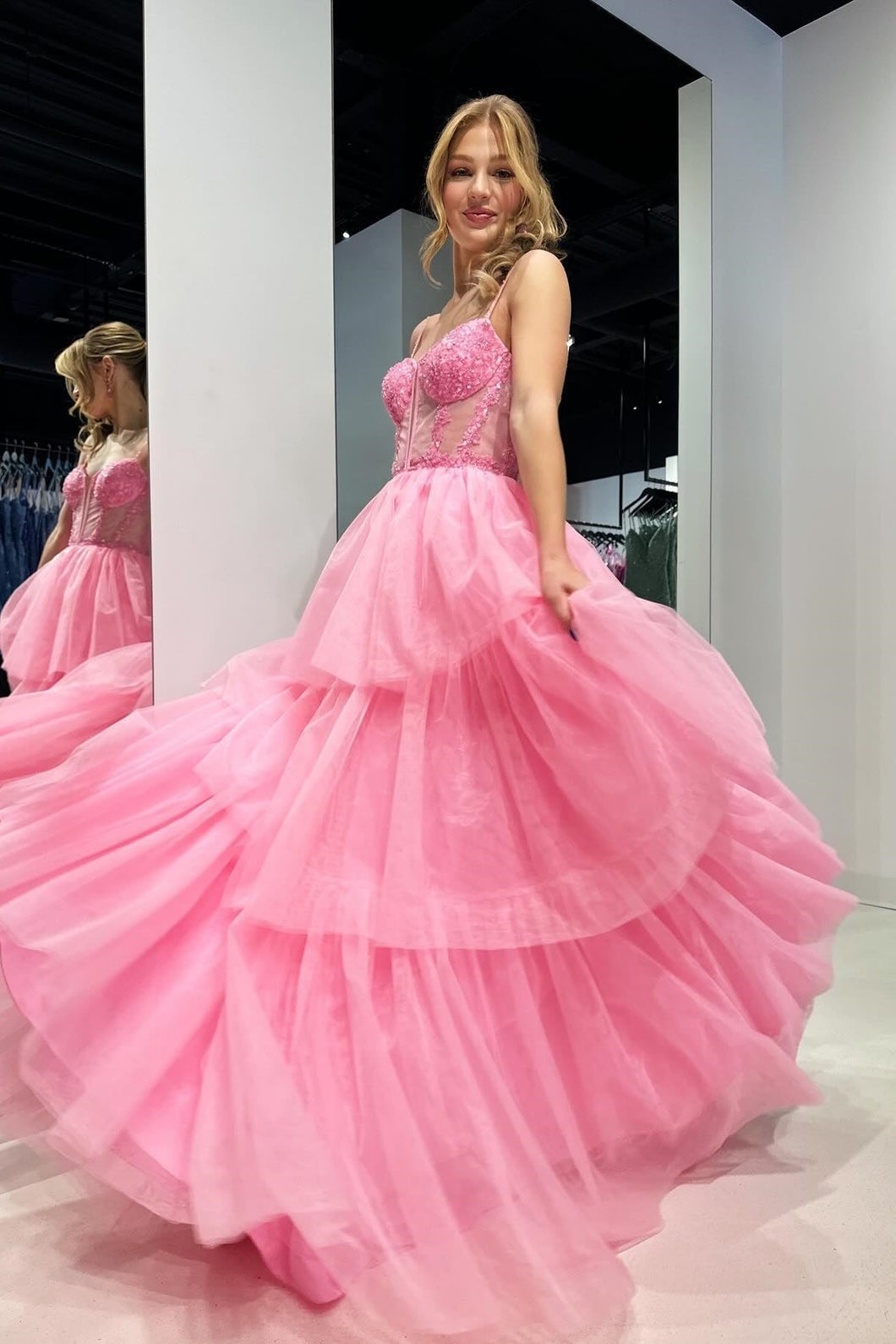 Tiered Ruffle Sequin-Embroidery Corset Long Prom Gown – Anna PromDress