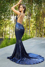 Sequin Navy Blue Mermaid Prom Dresses SYP177