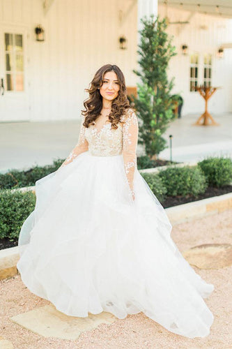 Stunning Plus Size Long Sleeves Wedding Dress with Lace Appliques, MW534