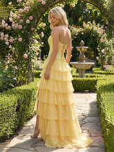 Sunshine Cascade Strapless Tiered Corset Prom Dress with Slit