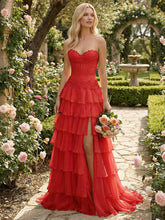 Sunshine Cascade Strapless Tiered Corset Prom Dress with Slit