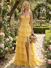 Sunshine Cascade Strapless Tiered Corset Prom Dress with Slit