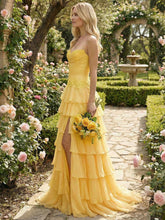 Sunshine Cascade Strapless Tiered Corset Prom Dress with Slit