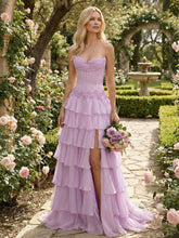 Sunshine Cascade Strapless Tiered Corset Prom Dress with Slit