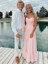 Sweet Blush Pink A Line Ruched Drop-Waist Prom Dress