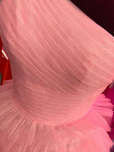 Sweet Pink One-Shoulder Tiered Tulle Long Prom Dress