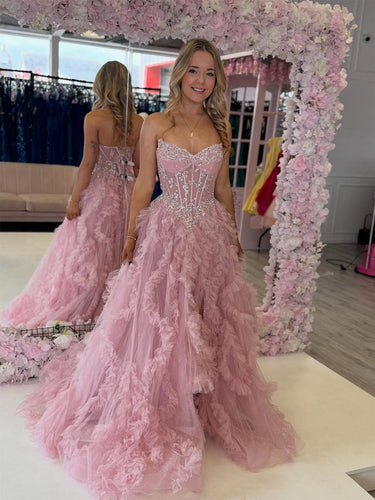 Sweetheart Beaded Corset Prom Dress witht Tiered Ruffle Skirt