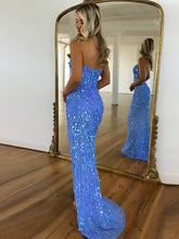 Sweetheart Mermaid Sequins Long Prom Dress with Slit