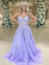 Sweetheart Strapless Lace Corset A-Line Long Prom Dress