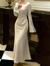 Women's O-Neck Satin Evening Dress Simple White Cocktail Dress Y6894